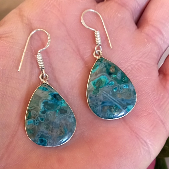 Dreamgems Jewelry - Genuine Chrysocolla Gemstone Earrings 925